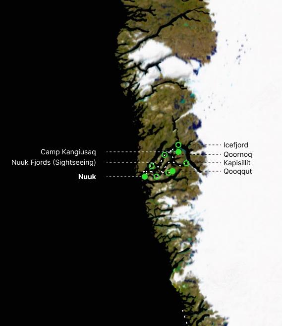 Weekend Escape to the fjords of Nuuk,Wochenendausflug in die Fjorde von Nuuk,Weekend Escape i Nuuks Fjorde,Nuup Kangerluani weekendi map
