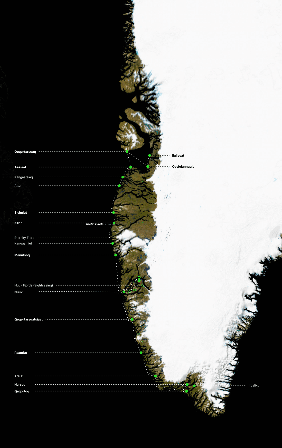 The North to South Voyage,Die Nord-Süd-Reise,Nord til Syd rejsen,Avannaaniit kujataanut angalaneq map